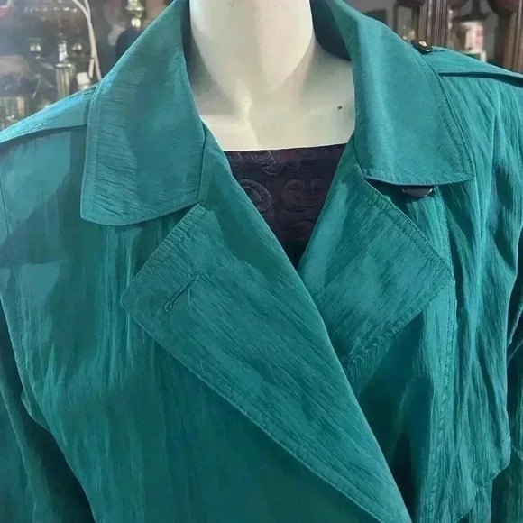 90s trench coat, green trench  coat, Junior Gallery by Fen-nelli Size 9/10 - Picture 4 of 8